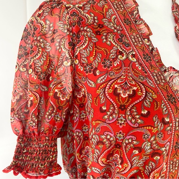 Max Studio Tiered Floral Midi Dress Small Red Tiered Ruffle Paisley Empire S - Picture 5 of 14